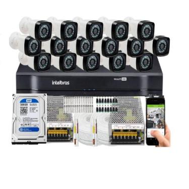 Imagem de Kit Cftv 16 Cameras Segurança Hd Dvr Intelbras mhdx 1116 C/HD 500gb