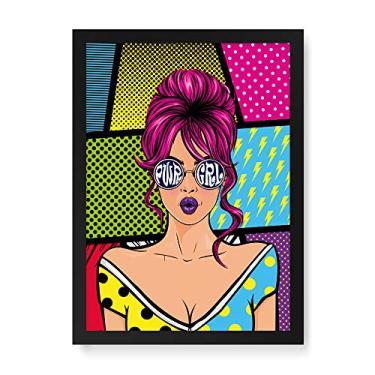 Imagem de Arte Maníacos Quadro Decorativo PWR GRL Pop Art - 32,5x23cm (Moldura caixa em laca preta)