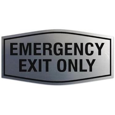 Imagem de Signs ByLITA Placa extravagante apenas de saída de emergência - Letras gravadas a laser | Plástico ABS durável | Cores vibrantes | Placa de fita de espuma poderosa (prata escovada) - Grande