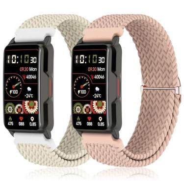 Imagem de Sunnyson Pacote com 2 pulseiras elásticas trançadas compatíveis com relógio inteligente Mindrose H80 de 3,7 cm, alças elásticas macias de substituição para Mindrose H80 Fitness Trackers IP68 para
