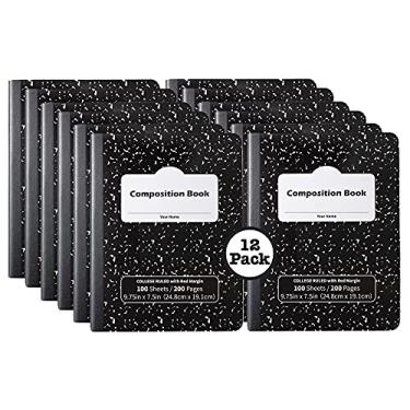 Imagem de Caderno de composição, caderno de notas pautado universitário, cadernos de escrita com papel pautado, material escolar em casa para estudantes universitários K-12 - Mármore preto - pacote com 12