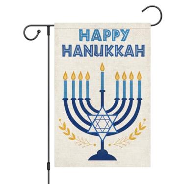 Imagem de Louise Maelys Happy Hanukkah Garden Flag Chanukah Light Menorah Dupla Face 30,5 x 45,7 cm Pequena Serapilheira Bem-vindo Inverno Dezembro Férias Quintal Bandeira Exterior Decoração de Casa (apenas