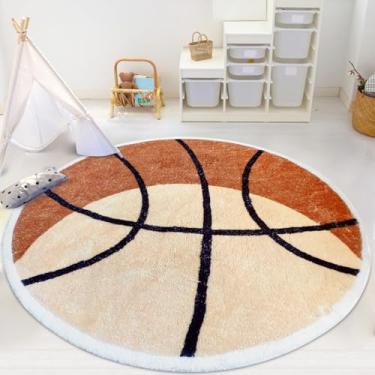 Imagem de Tapete redondo de basquete infantil macio e fofo para sala de jogos, antiderrapante, escavador, berçário para quarto de meninos, 1,5 m
