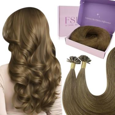 Imagem de Fshine Extensões de Cabelo U Tip Cabelo Humano 35cm Castanho Escuro Extensões de Cabelo Humano 40g/50fios, 0.8g/fios K Tip Extensões de Cabelo Cabelo Humano Real 40g/Pacote