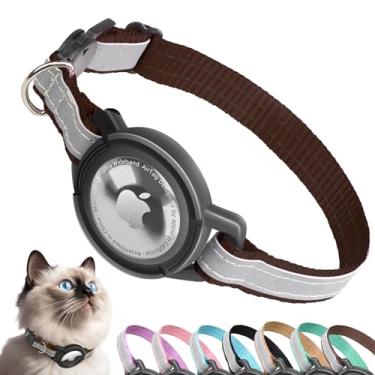 Imagem de Coleira Airtag para gatos Breakaway, coleiras refletivas Odokele com suporte para Apple Air Tag para gatinhos, coleiras ajustáveis com fivela de liberação rápida de segurança para gatinhos e filhotes