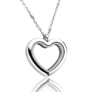 Imagem de Jovivi Colar com pingente flutuante de lágrima/coração com medalhão de memória – Fecho magnético de aço inoxidável cirúrgico 316