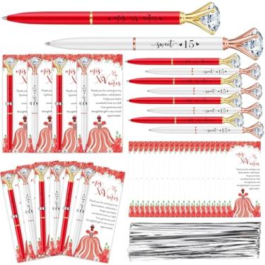 Imagem de Gilprop 25 conjuntos de lembrancinhas de festa de quinze anos, 15 canetas esferográficas chiques com cristal, cartões de agradecimento e gravatas, presentes de agradecimento para convidados de volta