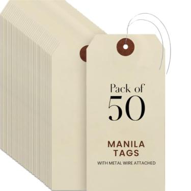 Imagem de 9pt Creme Manila Tag w/Wire Hanger Conjunto de 50 tamanhos #6