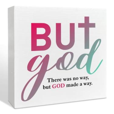 Imagem de Decoração de caixa de madeira de religião cristã, decorações de fé religiosa de Deus para escritório em casa, presentes cristãos para mulheres e homens, igreja de fé, But God Made A Way