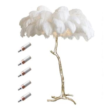 Imagem de Lâmpada de LED moderna regulável, luminária de chão de penas de avestruz natural, lâmpada de leitura de quarto de princesa romântica dourada para escritório em casa