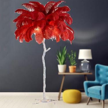 Imagem de Luminária de chão moderna, luminária de chão de penas de avestruz com 3 cores reguláveis, corpo de luz prateada, lâmpada decorativa de penas, luminária de chão romântica para sala de estar e quarto