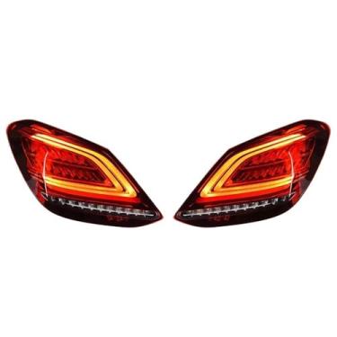 Imagem de Luzes de estilo de carro compatíveis com Benz W205 LED luz traseira 2014-2019 C180 C200 C260 C300 Lâmpada traseira DRL sinal dinâmico acessórios automotivos(Cherry Red Cover)