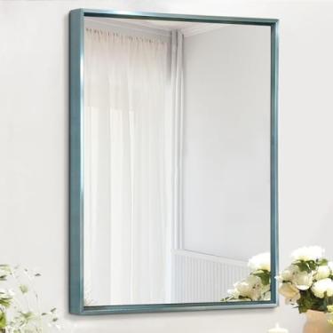 Imagem de AAZZKANG Decoração de parede espelhada com moldura de metal modernos espelhos montados na parede para quarto, banheiro, sala de estar, vaidade retangular 50,8 x 40,6 cm