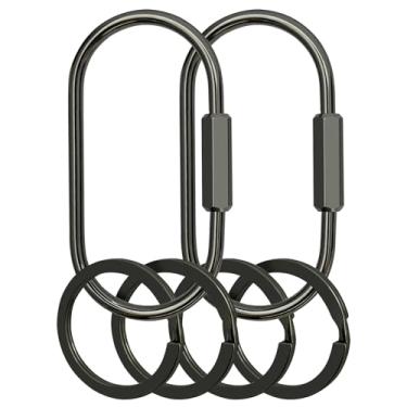 Imagem de Yebongda Chaveiro de latão, 2 unidades, organizador de chaves com trava de parafuso com 4 anéis, mosquetão, clipe para homens e mulheres (cinza escuro), Cinza escuro, P