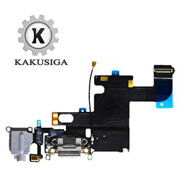 Imagem de KAKUSIGA Compatível com conector de porta de carregamento USB para iPhone 6, cabo flexível + microfone + conector de áudio de substituição para fone de ouvido para 6 4,7 polegadas (Preto)