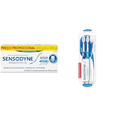 Imagem de Kit Sensodyne Creme Dental Repair e Protect com Flúo + Sensodyne Gentle, Escova de Dente Extra Macia para Dentes Sensíveis