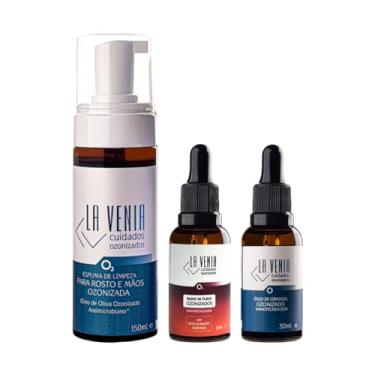 Imagem de Kit Estética Profissional Espuma de Limpeza Ozonizada 150ml + Blend Clareador de Óleos Ozonizados 30ml + Óleo de Girassol Regenerador Ozonizado 30ml La Venia Cuidados Ozonizados