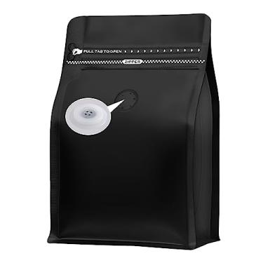 Imagem de REMTAP Sacos de café com válvula (50 peças, 227 g, 1/2 kg) sacos de armazenamento de grãos de café pretos de alta barreira de alumínio de fundo plano, bolsas reutilizáveis com zíper lateral seláveis a