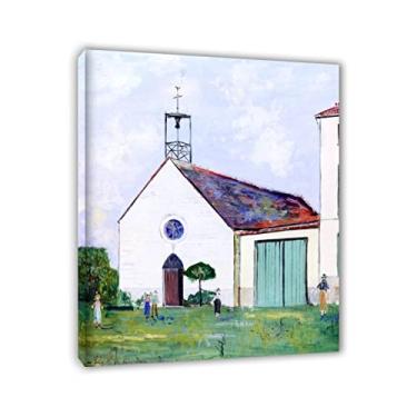 Imagem de Maurice Utrillo Impressões - reproduções de pinturas famosas - Impressão de paisagem em tela arte de parede - 'Chapelle de Notre-Dame de Bermont'Pôster emoldurado pronto para pendurar 90 x 108 cm (35