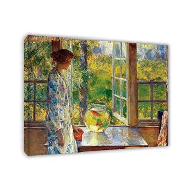Imagem de Impressão emoldurada Childe Hassam - Impressão de pinturas famosas em tela - Cartazes de arte impressionista - Pronto para pendurar, reprodução em tela imagem de arte de parede (aquário dourado) 20 x