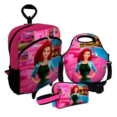 Imagem de Kit Escolar Mochila de Rodinha + Lancheira + Necessaire Plus – ISOPRENE – Menina Ruiva Glamour-Unissex