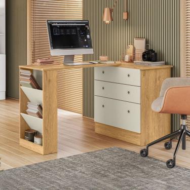 Imagem de Cômoda 3 Gavetas com Mesa Giratória Freijo/Off White - Qmovi