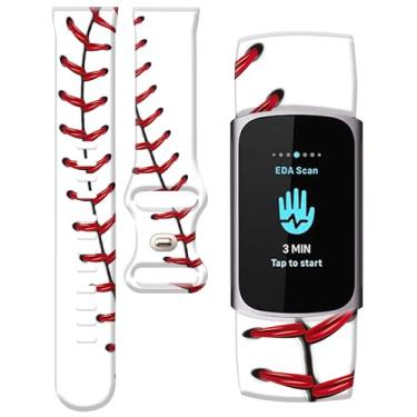 Imagem de PLKTJOSA Compatível com Charge 6/Charge 5 para mulheres e homens, pulseiras elásticas ajustáveis, pulseira esportiva respirável, rastreador de saúde macio (renda vermelha beisebol)