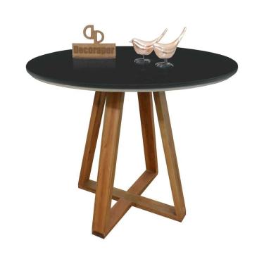 Imagem de Mesa Jantar Base X Tampo Redondo Laca Com Vidro 90cm Preto