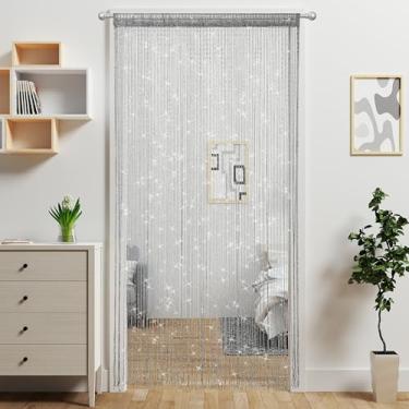 Imagem de Atsweetlife Cortina de cordão de porta, cortinas de contas, divisória de quarto suspenso, decoração hippie com glíter, painel de franjas, portas de janela de armário, portas boho transparentes, borlas