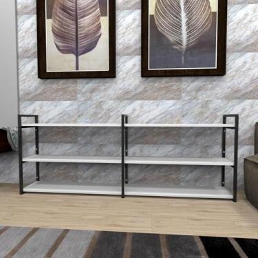 Imagem de Estante industrial aço cor preto 180x30x68cm (C)x(L)x(A) cor mdf branc