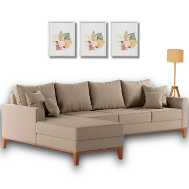 Imagem de  Sofá Beny com Chaise Esquerda, 2,60x1,40m, 4 Lugares, Linho, Base em Madeira.