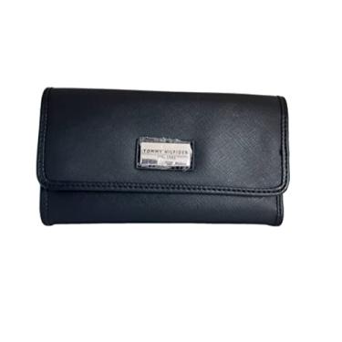 Imagem de Tommy Hilfiger Carteira feminina com zíper com vários compartimentos de armazenamento, Preto, Taille unique, Minimalista