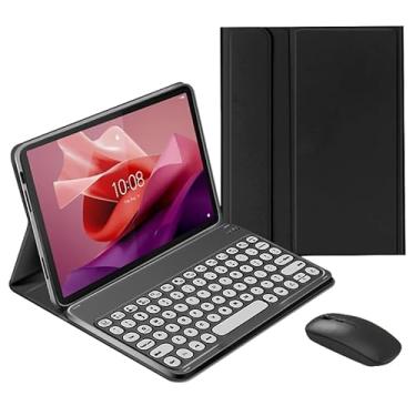 Imagem de QYiiD Capa de teclado com mouse para Lenovo Tab P12 Pro (2ª geração) 32.3 cm 2024, teclado sem fio removível com chave redonda e capa de poliuretano para Lenovo Tab P12 2023 de 12,7 polegadas, preta