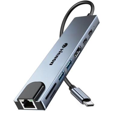Imagem de Adaptador HDMI USB C Hub, estação de ancoragem para laptop 8 em 1 com HDMI 4K, Ethernet RJ45 100 Mbps, leitor de cartão SD/TF, USB 3.0/2.0, PD 100W, dongle LAN USB C para MacBook Pro/Air, iPad Pro