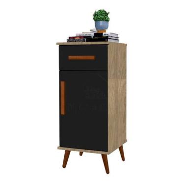 Imagem de Multi Buffet Aparador Bucareste Retrô 1 Gaveta Amêndoa Preto - PASSE B