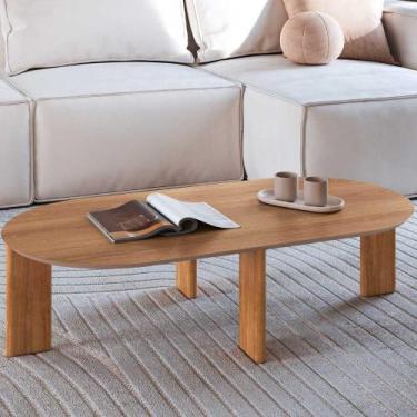 Imagem de Mesa de Centro Chanfrada em MDF 120cm Pés em Madeira Maciça - Artesano