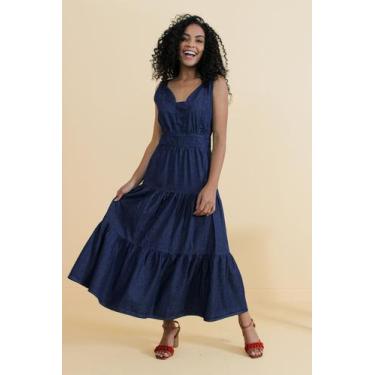 Imagem de Vestido midi jeans com alça larga e lastex - Sisal Jeans,  GG