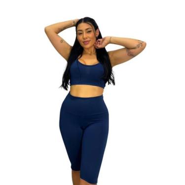 Imagem de Bermuda Feminina Cós Alto Suplex Longa Lisa Moda Fitness Academia Cicl