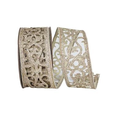 Imagem de Reliant Ribbon Fita de borda com fio recortada de opulência com glitter, platina