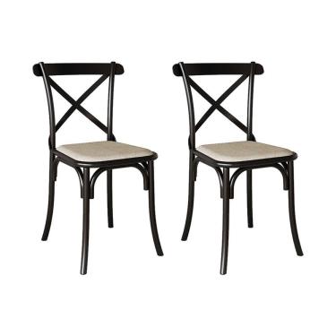 Imagem de Par Cadeira Katrina Preta Assento Corano Bege Aço New Green Bege