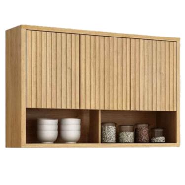 Imagem de Armário Aéreo Torino Ripado 3 Portas Valdemóveis Cor - Cinamomo