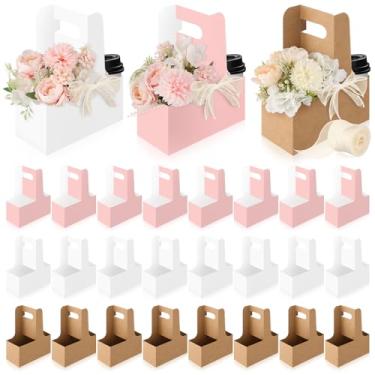 Imagem de PYQTH 24 sacos de presente de flores de papel kraft, descartáveis, para bebidas, café, com alça, 2 xícaras, sacos de presente floral para o dia das mães, casamento, aniversário (multicolorido)