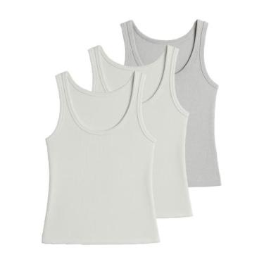 Imagem de Kit com 3 Blusas Feminina Regata Hering N1te Colorido, Branco, M