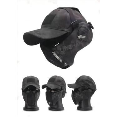 Imagem de Máscara De Malha Dobrável Tática + Com Boné De Beisebol Ajustável Com Proteção Auricular, Para Tiro De Paintball Cosplay Cs Game, bcp, 42 * 16cm