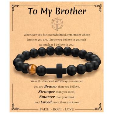 Imagem de Presentes cristãos de Natal para homens, pai, batismo, religioso, cruz, pulseira, para homem, ele, filho, neto, pai, pai, irmão, padrinho, avô, marido, inspirador, religioso, pulseiras Jesus, 7.5" - 8