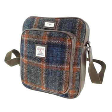 Imagem de Bolsa masculina Harris Tweed 'Tay' em Macleod Tartan, Cinza e ferrugem overcheck