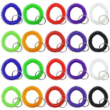 Imagem de SHRJ 100 Peças De Chaveiro Pulso Elástico Plástico Espiral Pulseira Corrente Para Escritório, Shopping, Sauna, Oficina, Academia, Escola, 10 Cores
