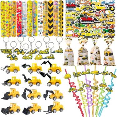 Imagem de CHSLtmxq 122 Peças Lembrancinhas De Festa Construção, Tema Suprimentos Para Aniversário, Mini Veículos Engenharia, Pulseira Brinquedo, Chaveiro, Canudo Festa, Caminhão, Adesivos, Sacolas Presente An