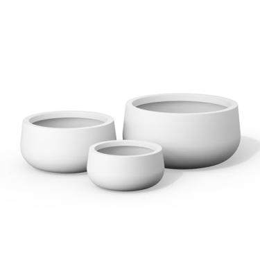 Imagem de Kante Plantador de bonsai de concreto redondo com orifício de drenagem, vaso grande para plantas internas e externas, adequado para pátio, jardim, casa, branco