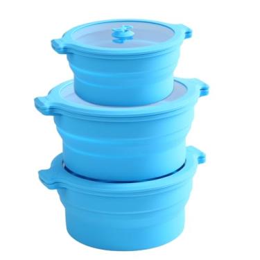 Imagem de GLOU-GLOU GOOSE GGG Panelas De Silicone Dobráveis Para Micro-Ondas, Vaporizador Cozinhar Com Tampas, Recipiente Vidro Armazenamento Alimentos 0,8 L E 1,4 L, Tigela Selada Misturar, Conjunto 3 Peças,
